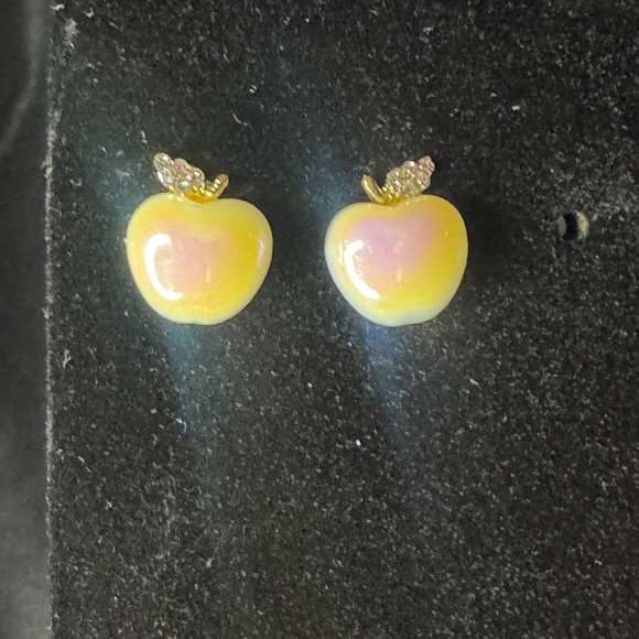 Gold, Cream & Pink Apple Earrings - Picture 2 of 2